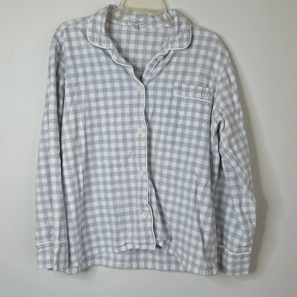 Serena & Lily Light Gray Checkered Womens Sz Large Pajama Set 100% Cotton - Picture 3 of 7